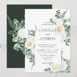 Romantic White Flowers och Greenery Bröllop Inbjudningar