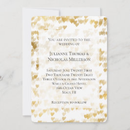 Romantic White Guld Hearts Bröllop Inbjudningar