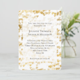 Romantic White Guld Hearts Bröllop Inbjudningar