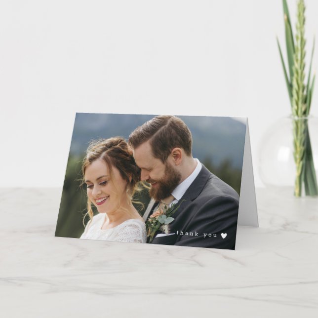 Romantic White Heart Big Photo Bröllop Tack Kort (Framsida)
