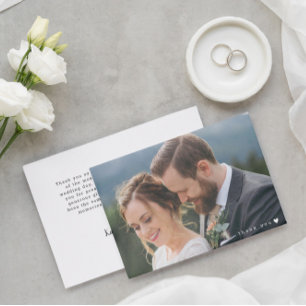 Romantic White Heart Big Photo Bröllop Tack Kort