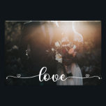Romantic White Kärlek Script Elegant bröllop Fototryck<br><div class="desc">Anpassade bröllop-fotoutskrift med romantiskt kallygrafiskript för kärlek i vitt.</div>
