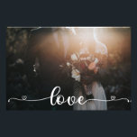 Romantic White Kärlek Script Elegant bröllop Fototryck<br><div class="desc">Anpassade bröllop-fotoutskrift med romantiskt kallygrafiskript för kärlek i vitt.</div>