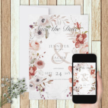 Romantic White Pink Floral Save the Date Card