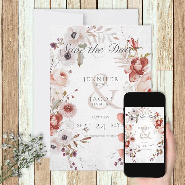 Romantic White Pink Floral Save the Date Card Spara Datumet (Skapare uppladdad)
