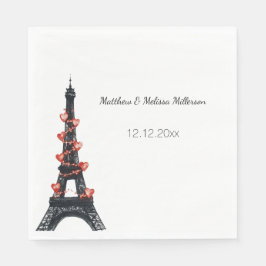 Romantic White Red Hearts Eiffel Torn Bröllop Pappersservett