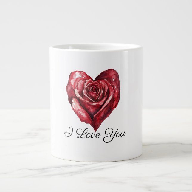 Romantic White Red Rose Heart Love Jumbo Mugg (Framsidan)