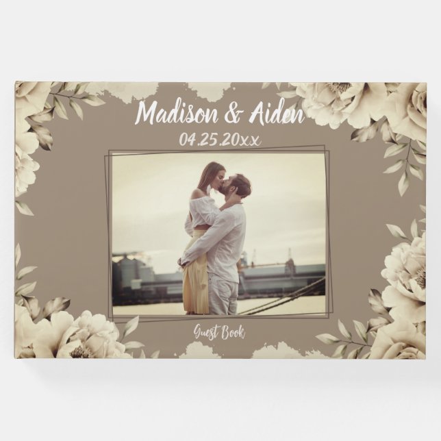 Romantic White Rustic Ro Bröllop Photo Gästböcker (Framsida)