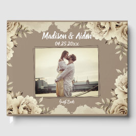Romantic White Rustic Ro Bröllop Photo Gästböcker