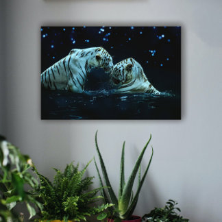 Romantic White Tiger par under Starry Natt Canvastryck