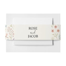 Romantic Wildblombröllopsinbjudan Belly Band För Inbjudningskort