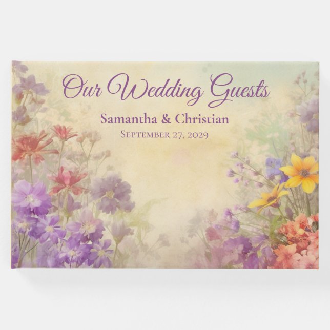 Romantic Wildblomma Bröllop Gästböcker (Framsida)