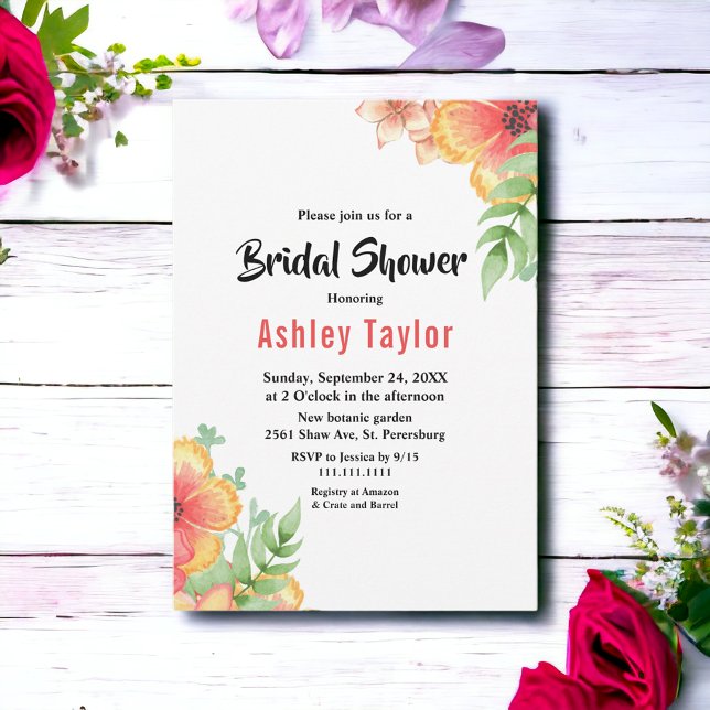 Romantic Wildblomme Botanical Blommigt Möhippa Inbjudningar (Skapare uppladdad)