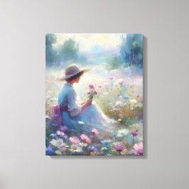 Romantic Wildblomme Meadow Girl Canvastryck