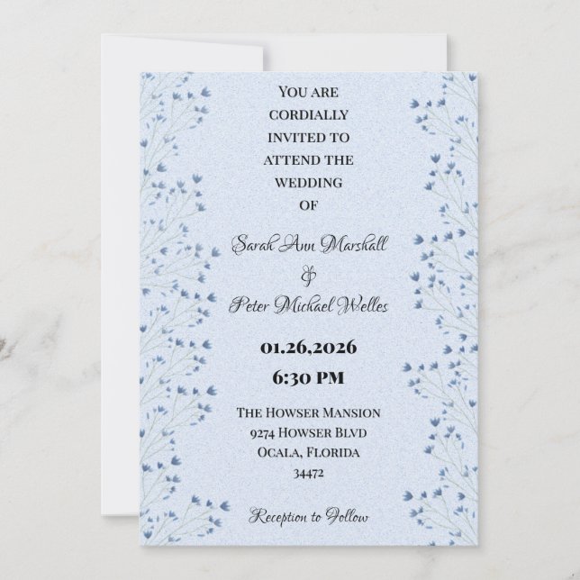 Romantic Wildblommor Delikat Mörk blått Blommigt Inbjudningar (Framsida)