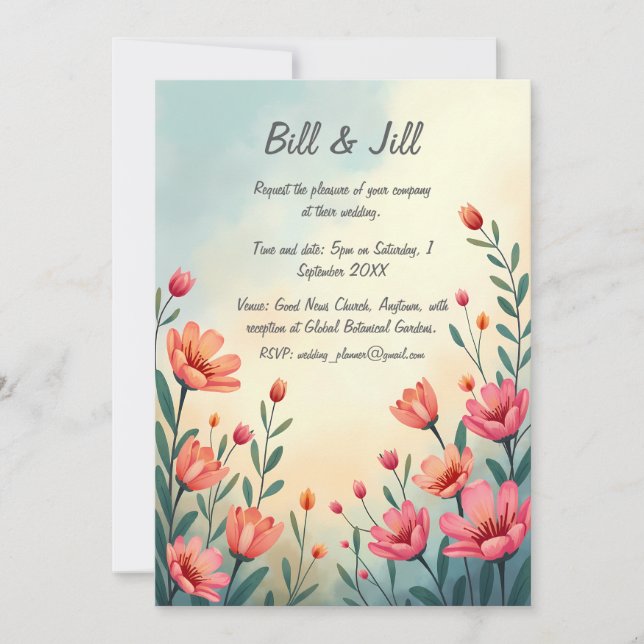 Romantic Wildbloms Sunset Wedding bjudande Inbjudningar (Framsida)