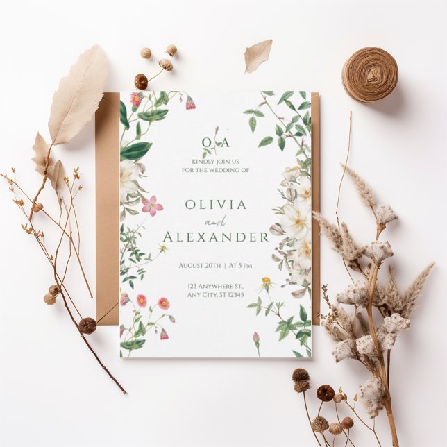 Romantic Wildflower Botanical Wedding Invitation Inbjudningar (Skapare uppladdad)