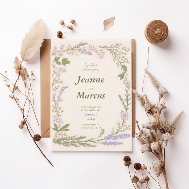 Romantic Wildflower Wreath Wedding Invitation Inbjudningar (Skapare uppladdad)