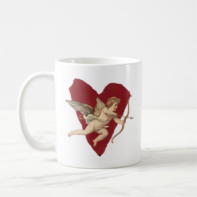 Romantic Wine Red Heart Angel Bow & Arrow Love Kaffemugg (Vänster)