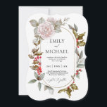 Romantic Winter Blommigt och Evergreens Bröllop Inbjudningar<br><div class="desc">Denna underbara elegant och unika inbjudan till vinterbröllop var designad, särskilt för bröllop under julhelgen jul och vintermånaderna. Romantiskt rosa ros blandas med vackra evergreens och holly med röda bär för att bilda en perfekt underbar kombination. Den ovala ram som omger texten och den notcherade kortformen gör den smakliga utformningen...</div>