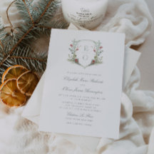 Romantic Winter Greenery Monogram Vapensköld Bröll