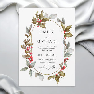 Romantic Winter Holly och Berrie Botanical Bröllop Inbjudningar