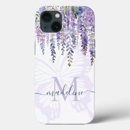 Romantic Wisteria Butterfly Monogram Script Namn