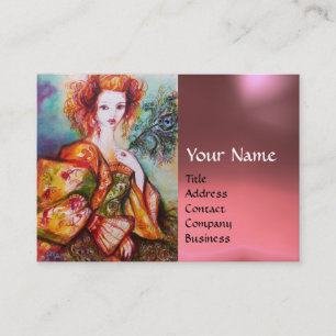 ROMANTIC WOMAN MED PEACOCK FEATHER Rosa Gem Visitkort