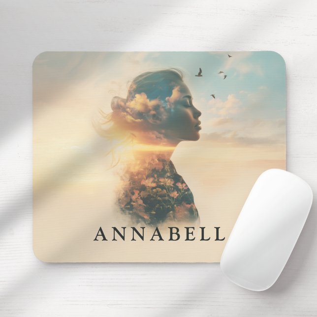 Romantic Woman Nature Silhouette Anpassningsbar Musmatta (Romantic Woman Nature Silhouette Custom Mouse Pad)