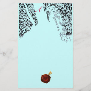 ROMANTIC WOMAN Red Vax Seal Monogram Aqua Blue Brevpapper