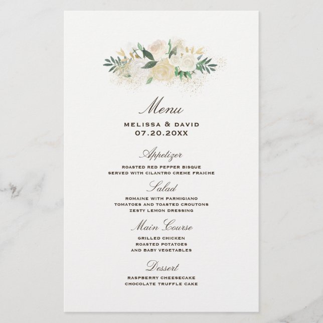 Romantic Woodland Bröllop Menu (Framsida)