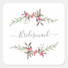 Romantic Wreath in Multicolored Tones Bridesmaids Fyrkantigt Klistermärke