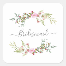 Romantic Wreath in Pink for Bridesmaids Fyrkantigt Klistermärke