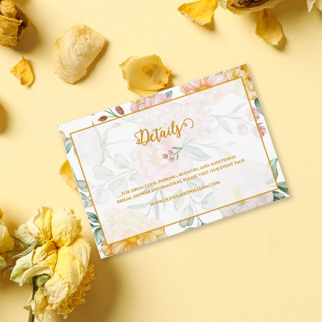 Romantic Yellow Floral Bridal Shower Details Tilläggskort (Romantic Yellow Floral Bridal Shower Details Enclosure Card)