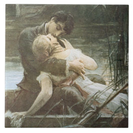 Romantic Young Couple i Kärlek (Kissing in a Boat) Kakelplatta