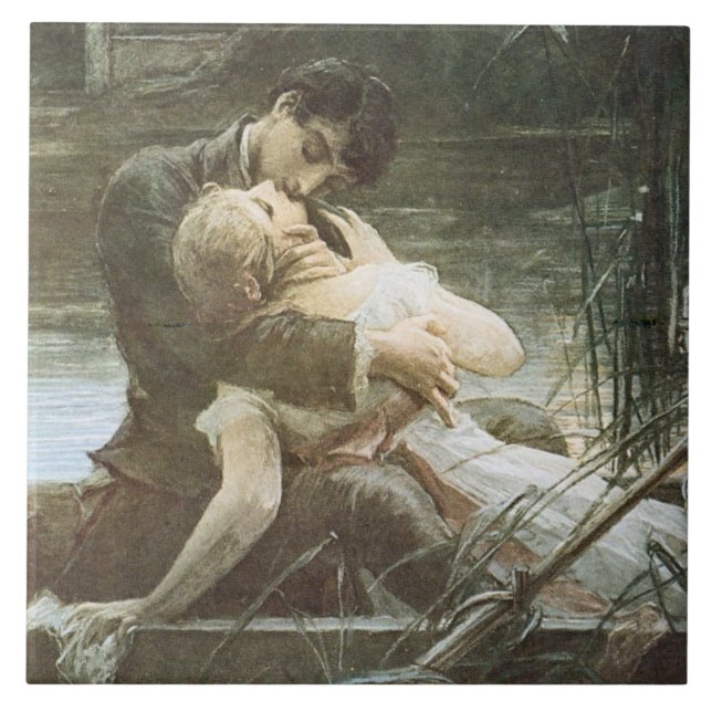 Romantic Young Couple i Kärlek (Kissing in a Boat) Kakelplatta (Framsidan)