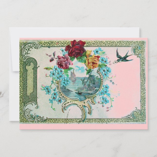 ROMANTICA 3 Blommig Blå Rosa Bröllop Fest (Framsida)