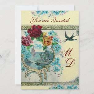 ROMANTİCA 3 ELEGANT GULD BLUE BRÖLLOP MONOGRAM INBJUDNINGAR