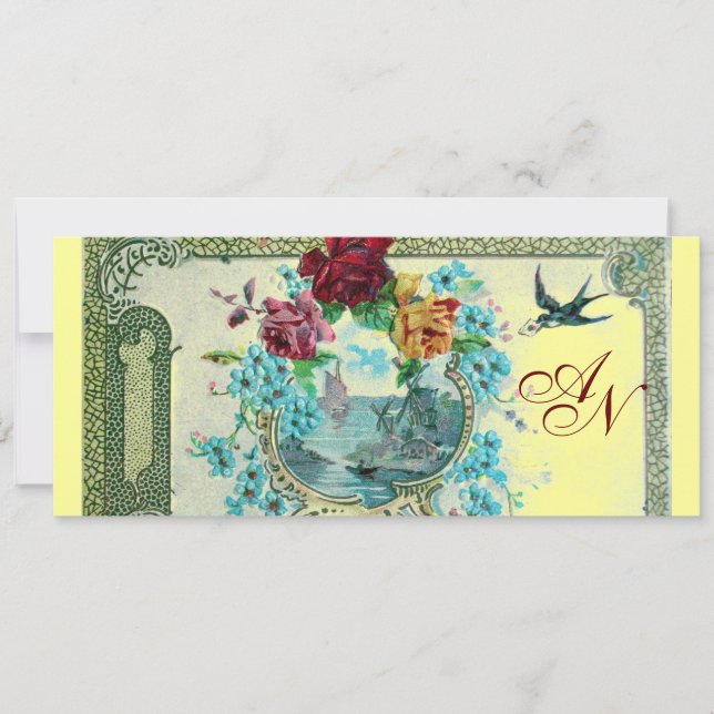 ROMANTİCA 3 MONOGRAM, blå rosa röd gult Meddelande (Framsida)