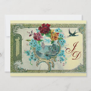 ROMANTİCA 3 MONOGRAM guld metallisk papper 2 Inbjudningar