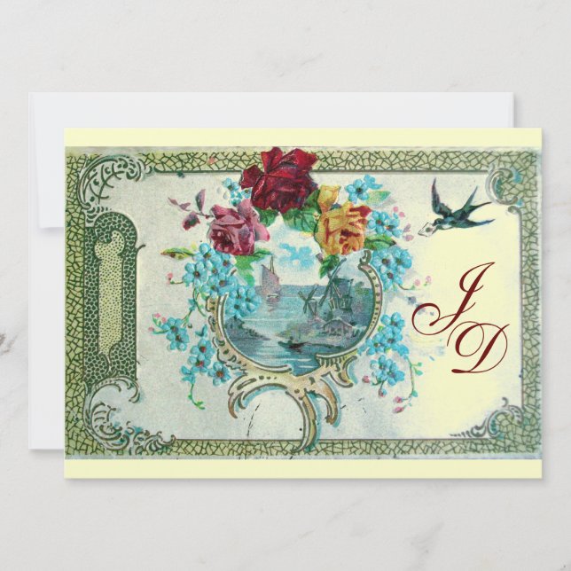 ROMANTİCA 3 MONOGRAM guld metalliskt papper Inbjudningar (Framsida)