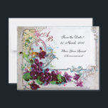 ROMANTICA  4 MONOGRAM 2 becomes Inbjudningar<br><div class="desc">Elegant, klassisk, livfull och klassisk blommig design. Lila penséer, blommor, fåglar och en väderkvarn i ett vitt snöigt vinterlandskap. Digital grafisk bearbetning i vintage-stil av Bulgan Lumini (c). Lätt att anpassa med dina initialer och egen text som bröllopsfest, / bröllopsinbjudan / platskort / save-the-date-kort / presenter / tackkort / brud...</div>