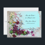 ROMANTICA 4 MONOGRAM 2 ,blå Inbjudningar<br><div class="desc">Elegant-, klass-, vibrations- och klassisk blommigt. Lila pansier, blommor, fåglar och en kvarn i ett vitt snölandskap .Digital grafisk framställning i vintage stil av Bulgan Lumini (c).Enkel att anpassa med din initialer och egen text som bröllopsfest, /ceremoniekort/platskort/spara-the-date-kort /favors / tacka dina kort / möhippor / babyduschar / födelsedagar / Sweet...</div>