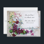 ROMANTICA  4 MONOGRAM 2 blir Inbjudningar<br><div class="desc">Elegant, klassisk, livfull och klassisk blomsterdesign. Lila penséer, blommor, fåglar och en väderkvarn i ett vitt snöigt vinterlandskap. Digital grafisk utformning i vintage-stil av Bulgan Lumini (c). Lätt att anpassa med dina initialer och egen text som bröllopsfest, /ceremoni inbjudningskort / platskort / spara-datum kort / presenter / tack-kort / brud...</div>