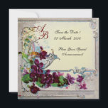 ROMANTICA  4 MONOGRAM 2, gul metallisk papper Inbjudningar<br><div class="desc">Elegant, klassisk, livfull och klassisk blomsterdesign. Lila penséer, blommor, fåglar och en väderkvarn i ett vitt snöigt vinterlandskap. Digital grafisk utformning i vintage-stil av Bulgan Lumini (c). Lätt att anpassa med dina initialer och egen text som bröllopsfest, /ceremoni inbjudningskort / platskort / spara-datum kort / presenter / tack-kort / brud...</div>