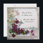 ROMANTICA 4 MONOGRAM 2, metalliskt guldpapper Inbjudningar<br><div class="desc">Elegant, klassisk, livfull och klassisk blommig design. Lila penséer, blommor, fåglar och en väderkvarn i ett vitt snöigt vinterlandskap. Digital grafisk bearbetning i vintage-stil av Bulgan Lumini (c). Lätt att anpassa med dina initialer och egen text som bröllopsfest, / bröllopsinbjudan / platskort / save-the-date-kort / presenter / tackkort / brud...</div>