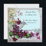 ROMANTICA 4 MONOGRAM, blå Inbjudningar<br><div class="desc">Elegant-, klass-, vibrations- och klassisk blommigt. Lila pansier, blommor, fåglar och en kvarn i ett vitt vinterlandskap .Digital grafisk framställning i vintage stil av Bulgan Lumini (c) . Enkel att anpassa med din initialer och egen text som bröllopsfest, /ceremonialkort / platskort / spara-datumkort /favors / tackkort / möhippor / babyduschar...</div>