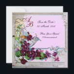 ROMANTICA 4 MONOGRAM, Blommig Lila Rosa Bröllop Spara Datumet<br><div class="desc">Elegant, klassisk, livfull och klassisk blommig design. Lila penséer, blommor, fåglar och en väderkvarn i ett vitt snöigt vinterlandskap. Digital grafisk bearbetning i vintage-stil av Bulgan Lumini (c). Lätt att anpassa med dina initialer och egen text som bröllopsfest, / bröllopsinbjudan / platskort / save-the-date-kort / presenter / tackkort / brud...</div>