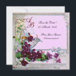 ROMANTICA 4 MONOGRAM, Blommig Lila Rosa Bröllop Spara Datumet<br><div class="desc">Elegant, klassisk, livfull och klassisk blomdesign. Lila penséer, blommor, fåglar och en väderkvarn i ett vitt snöigt vinterlandskap. Digital grafisk utformning i vintage-stil av Bulgan Lumini (c). Lätt att anpassa med dina initialer och egen text som bröllopsfest, / bröllopsinbjudan / platskort / save-the-date-kort / presenter / tackkort / brud shower...</div>
