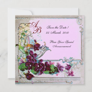 ROMANTICA 4 MONOGRAM, Blommig Lila Rosa Bröllop Spara Datumet